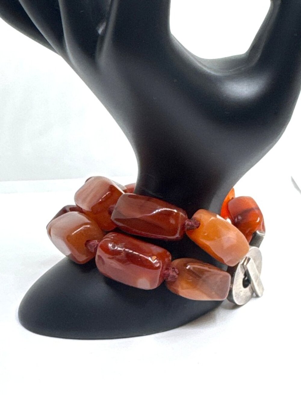 Rage 925 Sterling Silver Carnelian Agate Double Strand Nugget Bracelet Toggle